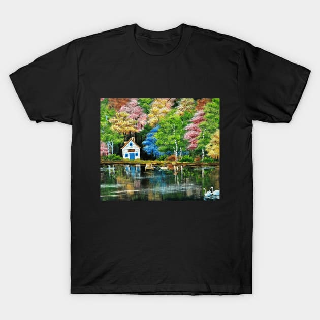 Autumn forest and lake house T-Shirt by Starlight Tales